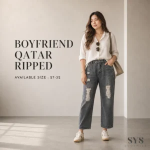 Sys Clothier Boyfriend Qatar Ripped Jeans Wanita I High Waist Loose Fit Premium Denim (Size 27-32)