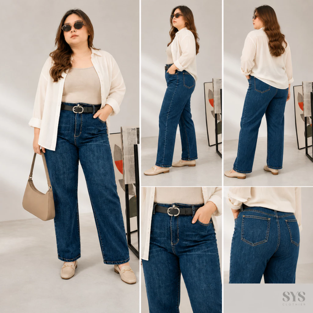 Sys Clothier Cozy Straight Jeans Wanita | Celana Denim High Waist Premium Bigsize (Size 32-40) I Optional Belt - Gambar 3