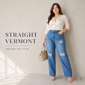 SYS Clothier Straight Vermont Ripped Jeans Wanita I High Waist Denim Sobek Premium Jumbo Big Size (Size 33-38)