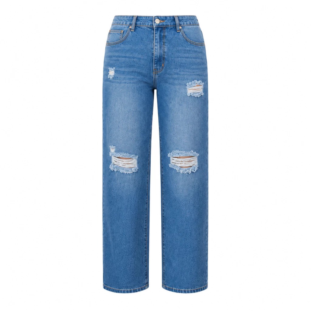 SYS Clothier Straight Vermont Ripped Jeans Wanita I High Waist Denim Sobek Premium Jumbo Big Size (Size 33-38) - Gambar 4