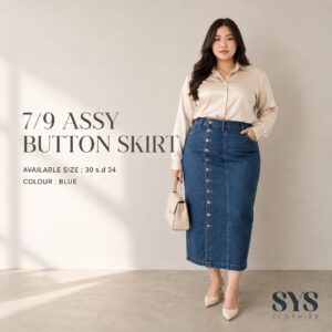 SYS Clothier 7/8 Assy Button Denim Skirt Wanita Jumbo I High Waist Stretch Denim Bigsize (Size 30-34)