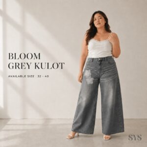 Sys Clothier Bloom Grey Kulot Jeans Wanita Bigsize | High Waist Wide Leg Premium Denim Jumbo (Size 32–40)