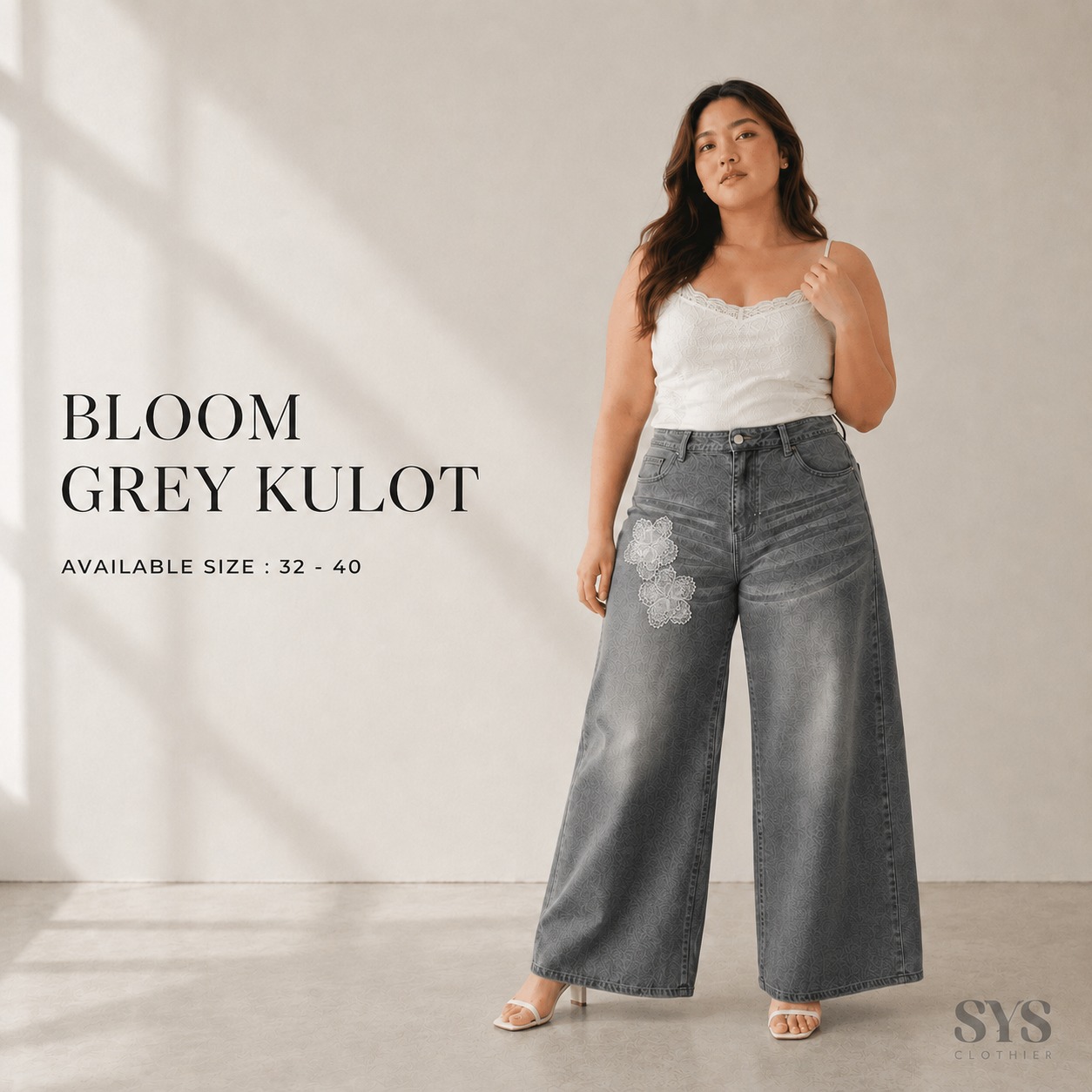 Sys Clothier Bloom Grey Kulot Jeans Wanita Bigsize | High Waist Wide Leg Premium Denim Jumbo (Size 32–40)