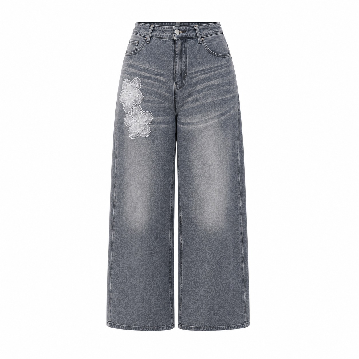 Sys Clothier Bloom Grey Kulot Jeans Wanita Bigsize | High Waist Wide Leg Premium Denim Jumbo (Size 32–40) - Gambar 3