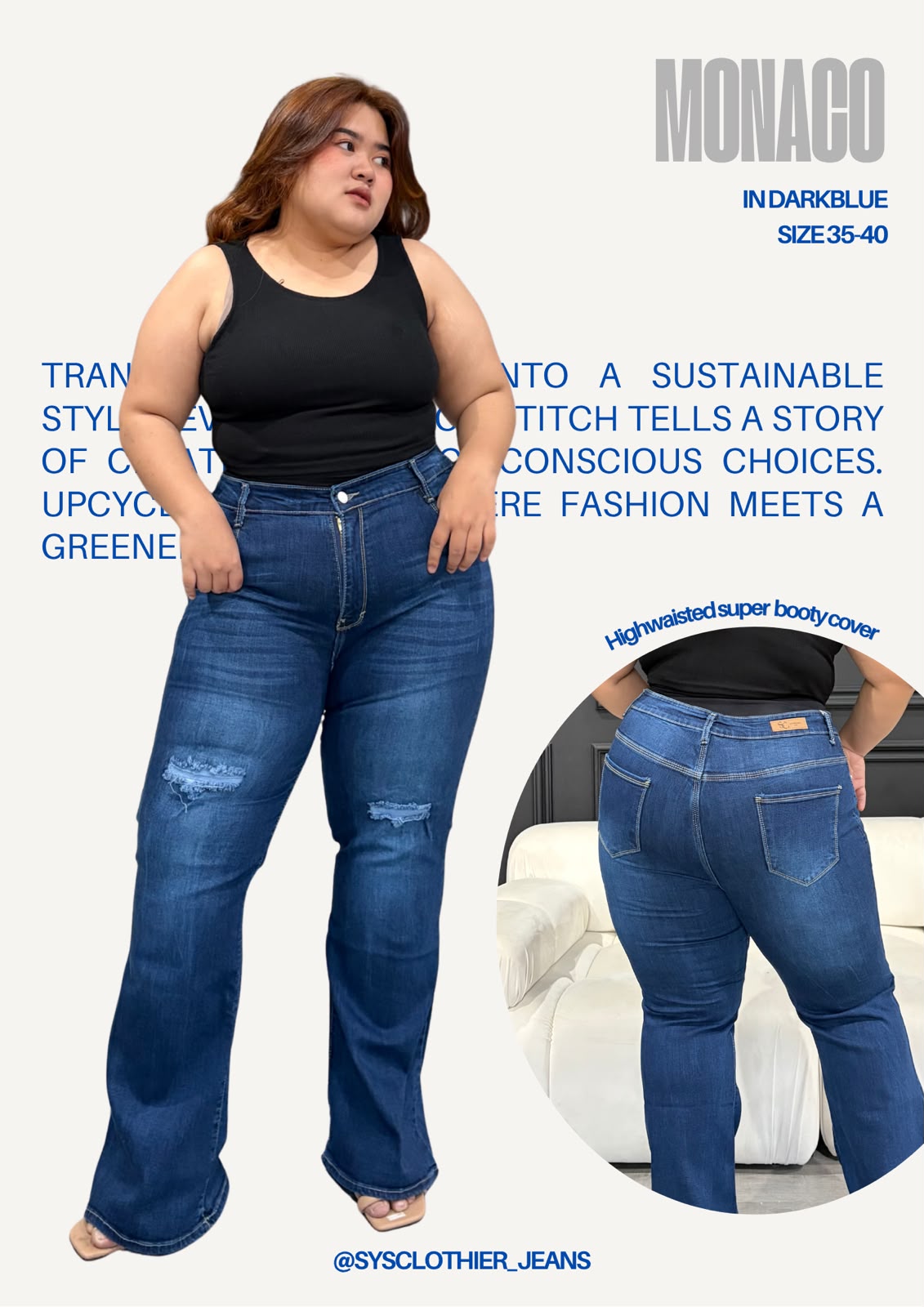 SYS Clothier Monaco Cutbray Jeans Wanita Bigsize I High Waist Stretch Ripped Denim Premium Jumbo (Size 35-40) - Gambar 7