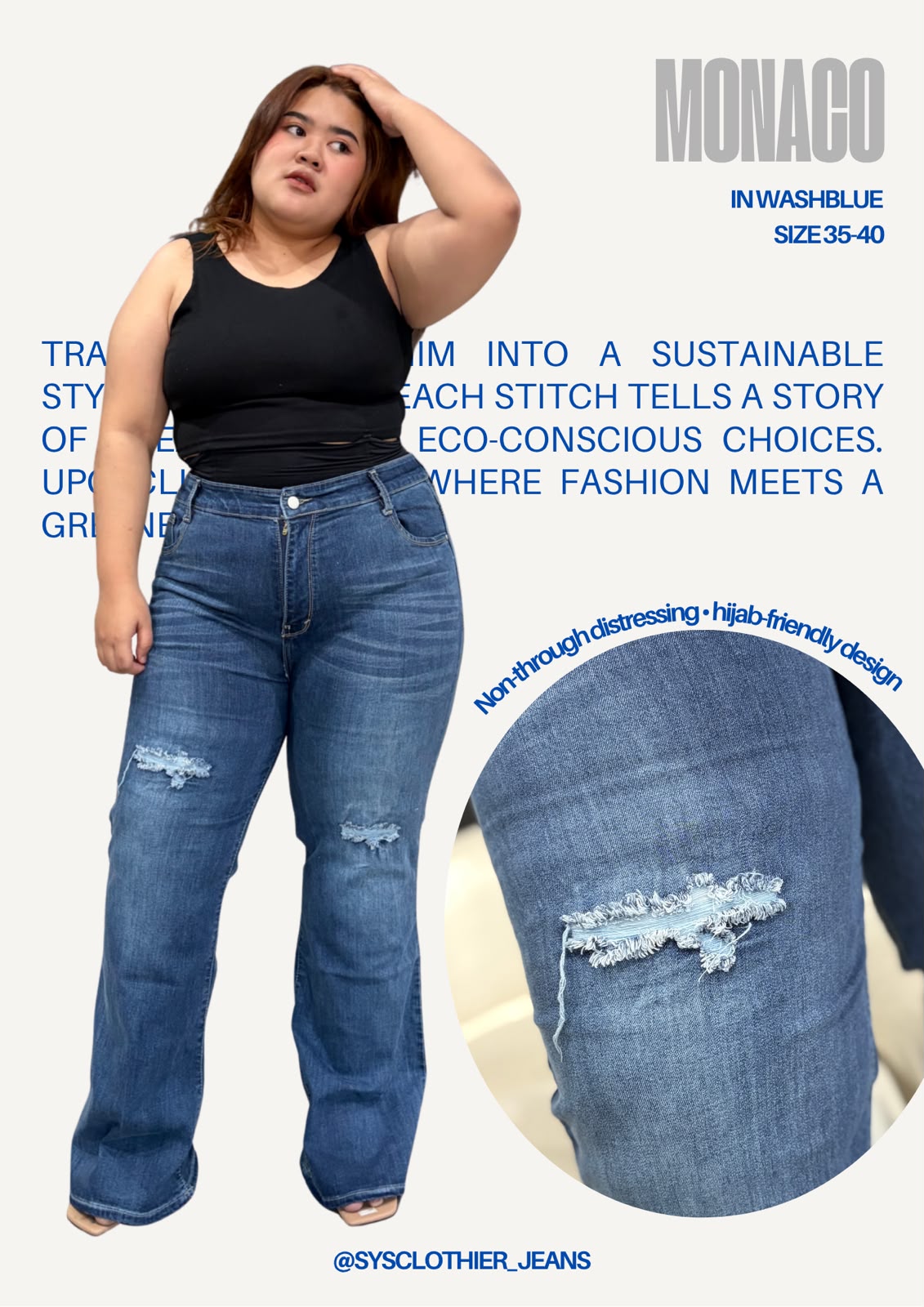 SYS Clothier Monaco Cutbray Jeans Wanita Bigsize I High Waist Stretch Ripped Denim Premium Jumbo (Size 35-40) - Gambar 6