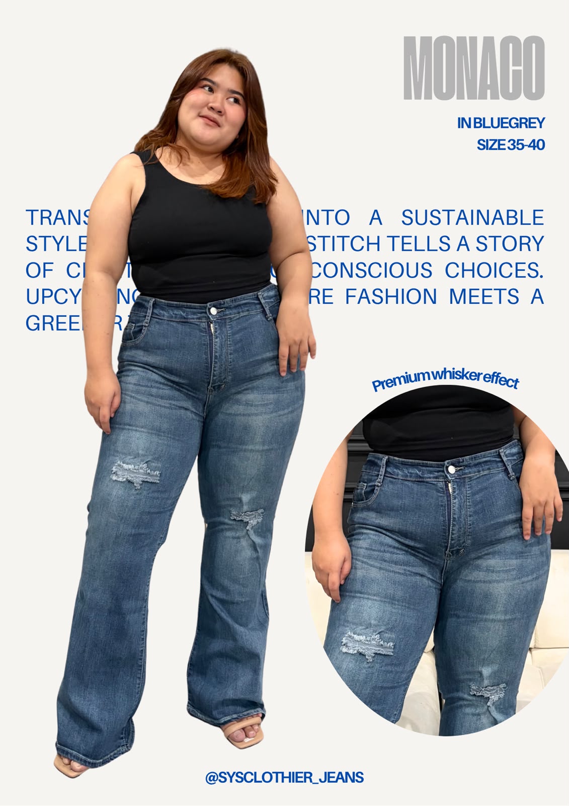 SYS Clothier Monaco Cutbray Jeans Wanita Bigsize I High Waist Stretch Ripped Denim Premium Jumbo (Size 35-40) - Gambar 8