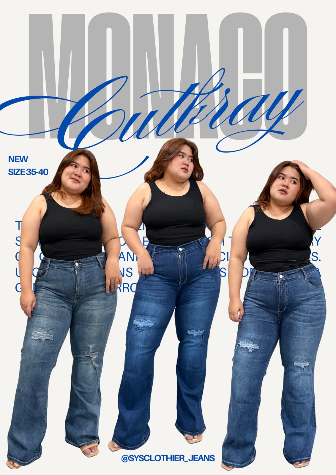 SYS Clothier Monaco Cutbray Jeans Wanita Bigsize I High Waist Stretch Ripped Denim Premium Jumbo (Size 35-40) - Gambar 5