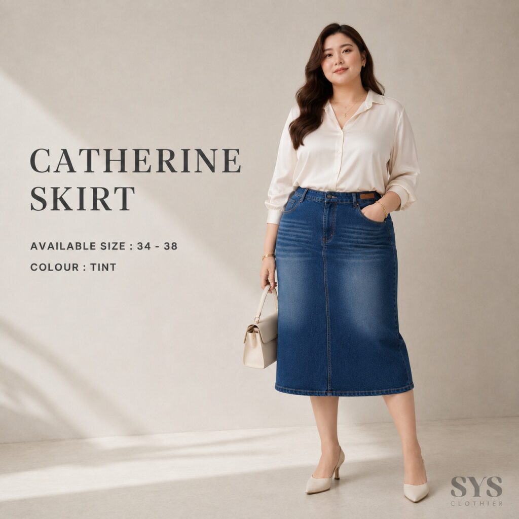 SYS Clothier Catherine Skirt Bigsize I Rok Jeans High Waist Pinggang Karet Stretch Jumbo (Size 34-38)