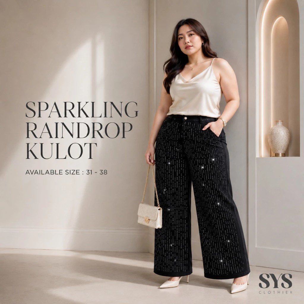 SYS Clothier Sparkling Raindrop Kulot Jeans Wanita Bigsize I Celana High Waist Premium Blink Glitter Jumbo (Size 31-38) - Gambar 3