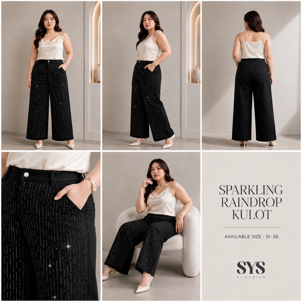 SYS Clothier Sparkling Raindrop Kulot Jeans Wanita Bigsize I Celana High Waist Premium Blink Glitter Jumbo (Size 31-38) - Gambar 2