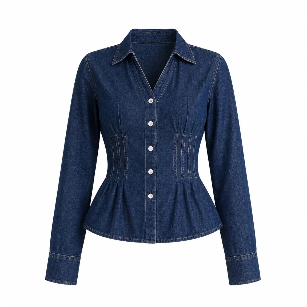 SYS CLOTHIER Bonnie Denim Shirt Wanita Premium | Kemeja Jeans Korean Style | Light Blue & Dark Blue - Gambar 8