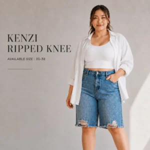 SYS Clothier Kenzi Ripped Knee Short Jeans I Celana Pendek Denim Premium Jumbo Big Size (Size 33-38)