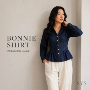 SYS CLOTHIER Bonnie Denim Shirt Wanita Premium | Kemeja Jeans Korean Style | Light Blue & Dark Blue