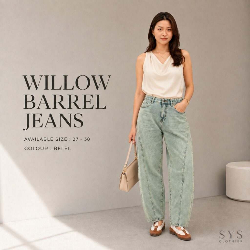 SYS Clothier Willow Barrel Jeans Wanita || Celana High Waist Denim Premium Size 27–30
