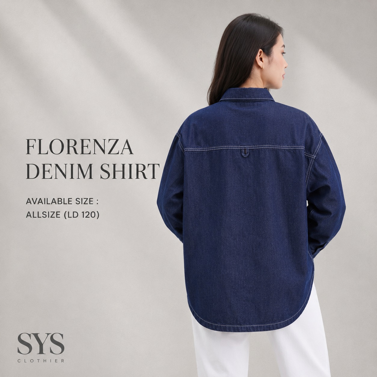 SYS Clothier Florenza Denim Shirt I Kemeja Jeans Wanita Jumbo Bordir Bunga (All Size - LD 120) - Gambar 4
