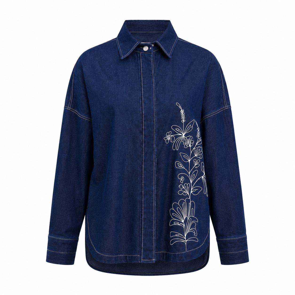 SYS Clothier Florenza Denim Shirt I Kemeja Jeans Wanita Jumbo Bordir Bunga (All Size - LD 120) - Gambar 5