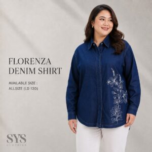 SYS Clothier Florenza Denim Shirt I Kemeja Jeans Wanita Jumbo Bordir Bunga (All Size - LD 120)