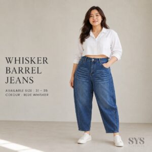 SYS Clothier Whisker Barrel Jeans Bigsize Wanita || Celana High Waist Denim Jumbo Premium (Size 31–35)