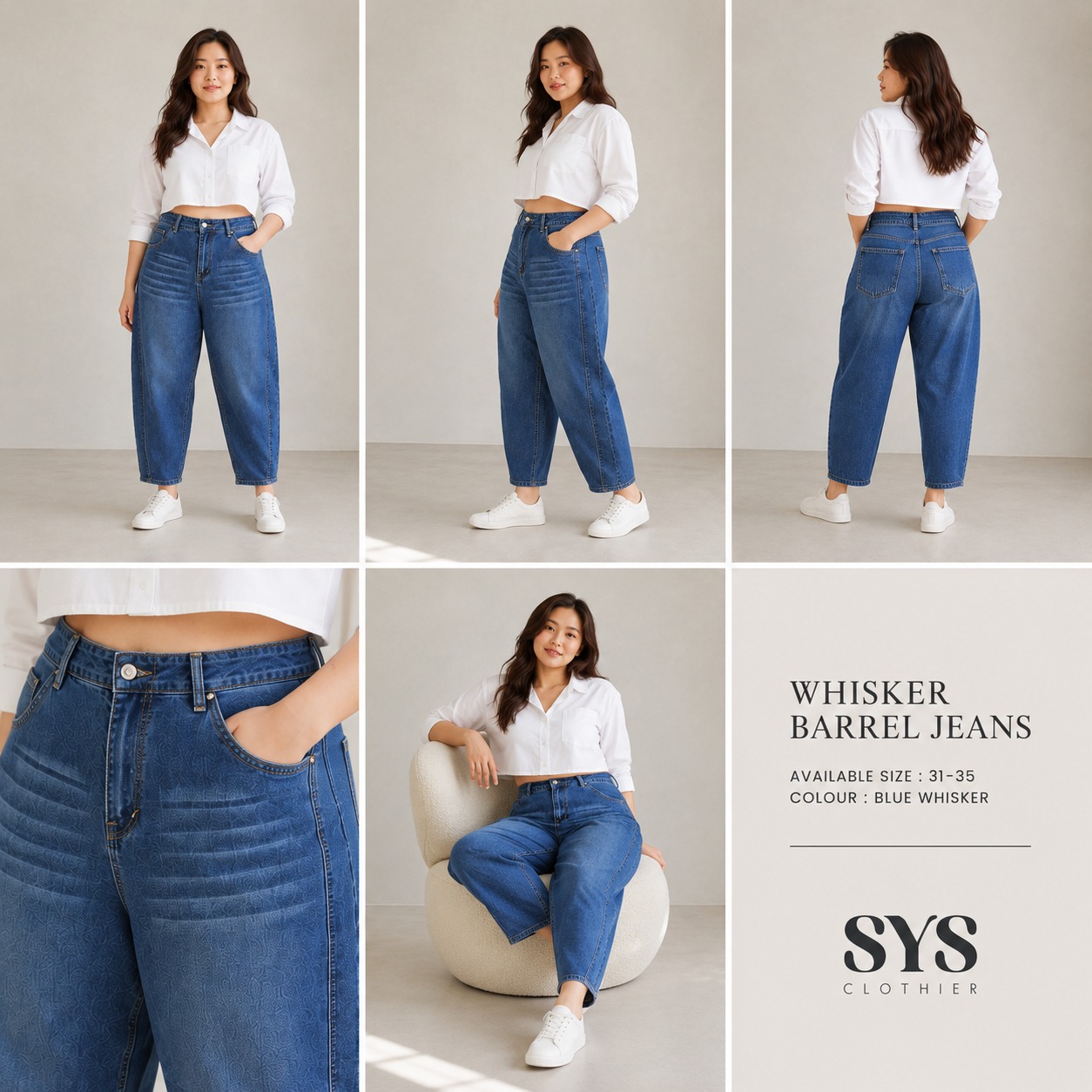 SYS Clothier Whisker Barrel Jeans Bigsize Wanita || Celana High Waist Denim Jumbo Premium (Size 31–35) - Gambar 3