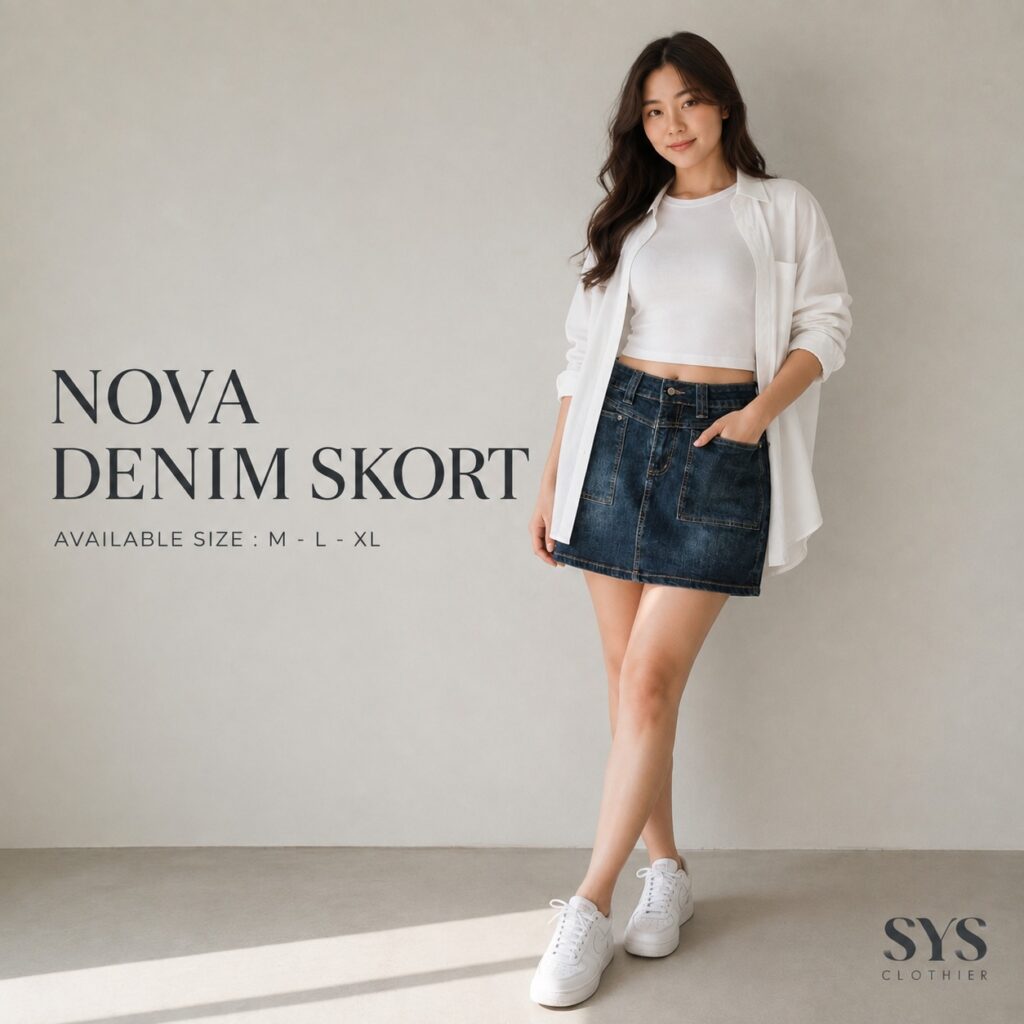 SYS Clothier Nova Denim Skort Jeans Wanita || Skort Denim High Waist Premium (Size M-L-XL)